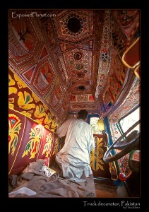 Artist in Pakistan finishing the interior of a truck. © ExposedPlanet.com Images, all rights reserved